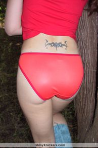Shiny Red Underwear On Amateur Ass